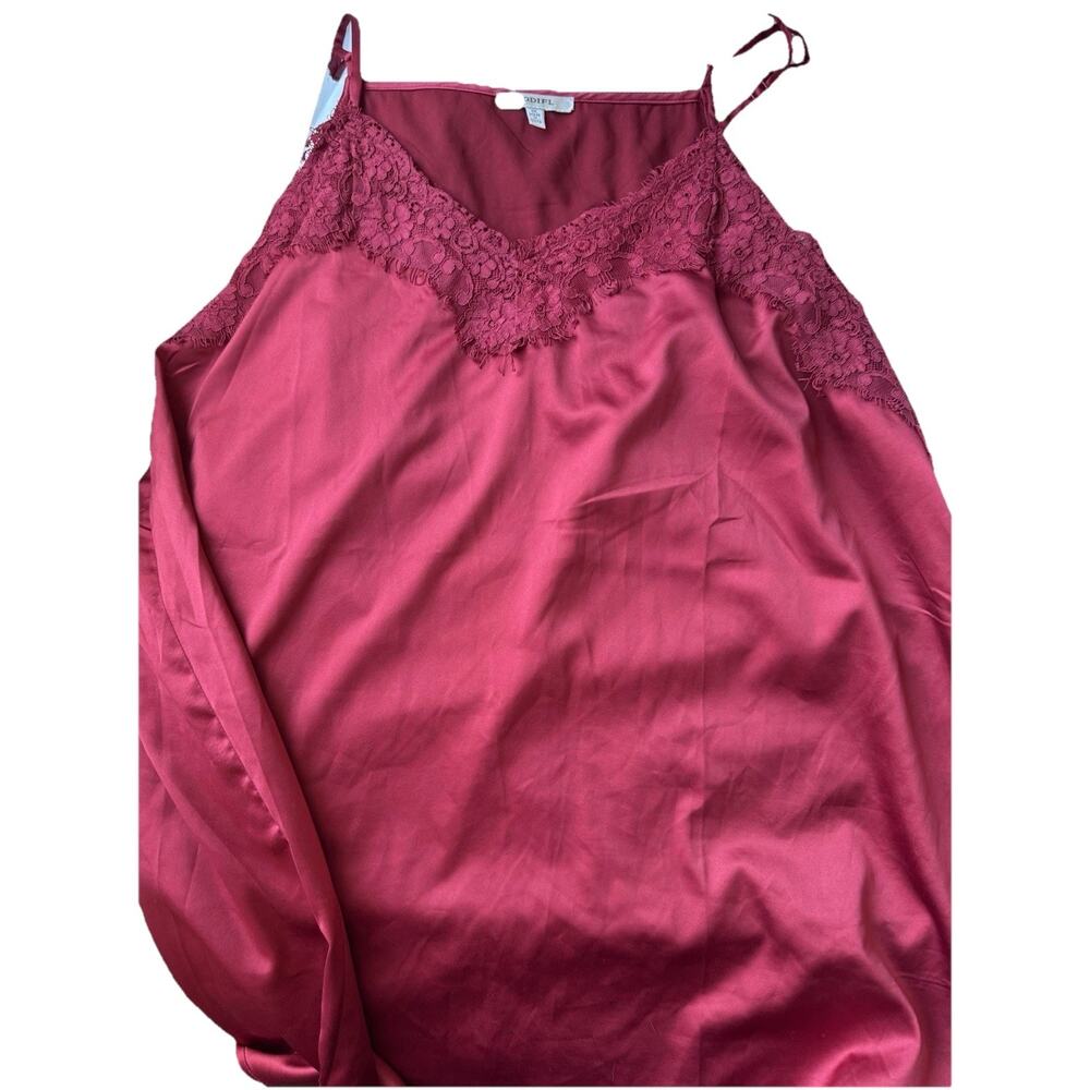 Y2K 1X 90s Slip Dress‎ Satin Lace Trim Womens 16 Burgundy Dark Sexy Flowy